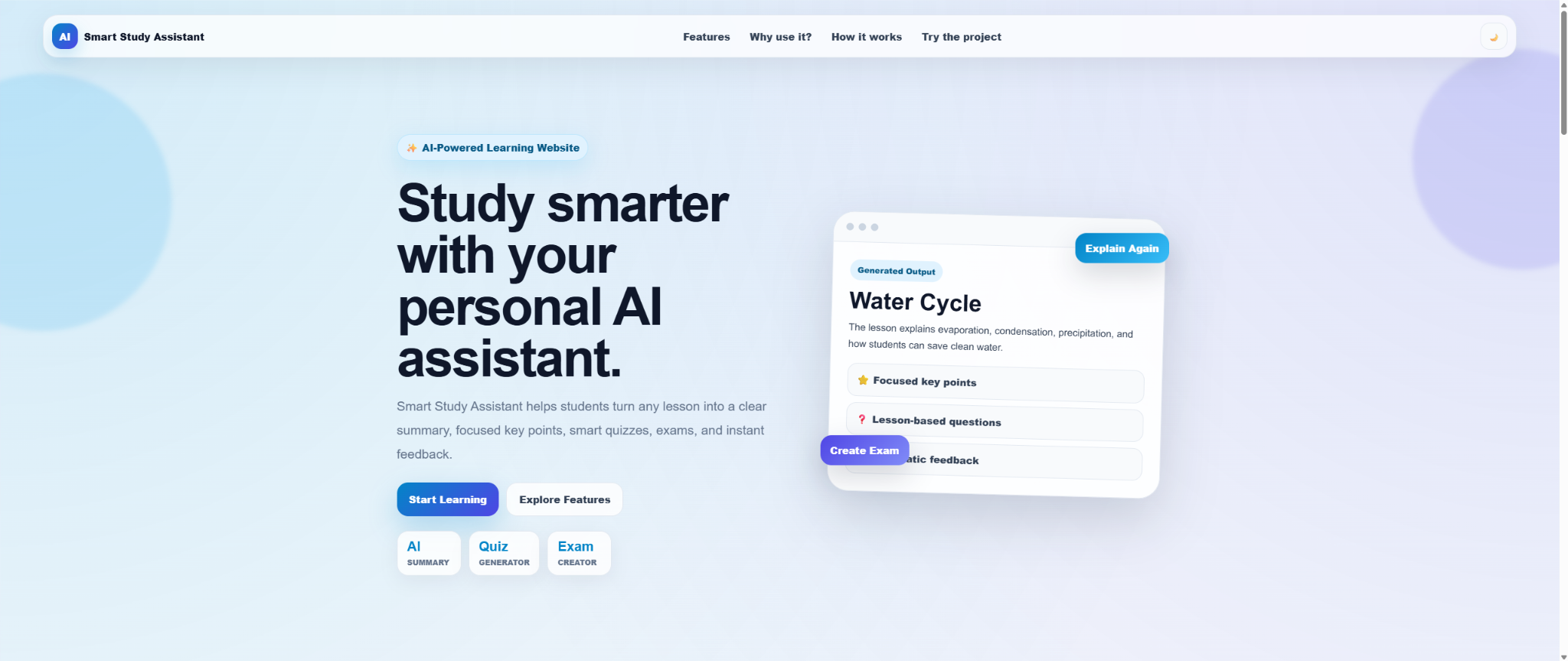 AI Study Assistant website